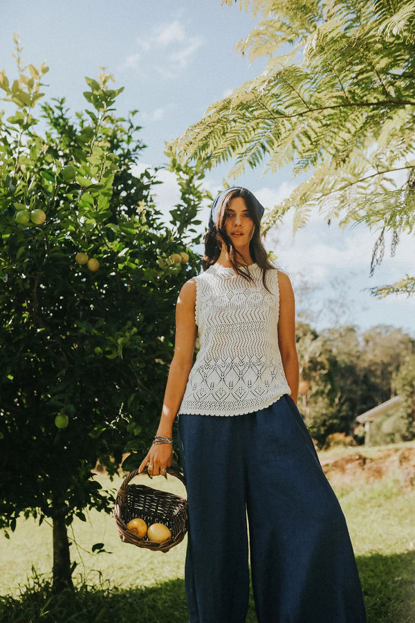 Eadie Linen Pant with Gathering Detail
