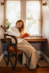French Linen Culottes in Beige/Brown Check