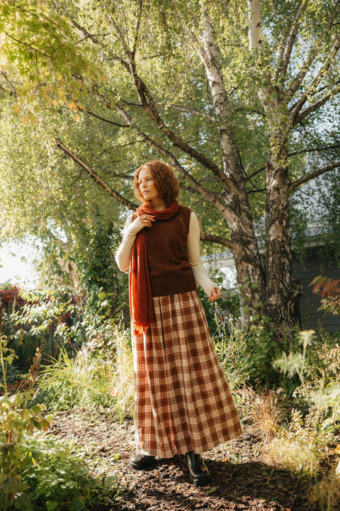 French Linen Culottes in Clay Check