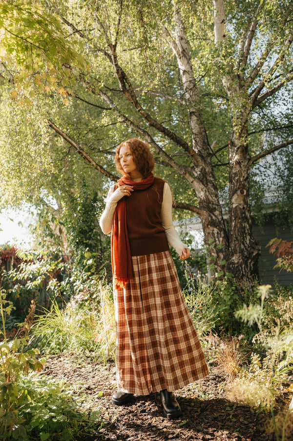 French Linen Culottes in Clay Check