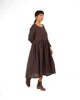 Journee French Linen Dress in Blue Brown Check
