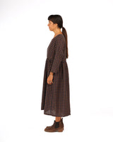 Journee French Linen Dress in Blue Brown Check