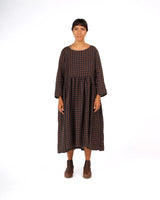 Journee French Linen Dress in Blue Brown Check