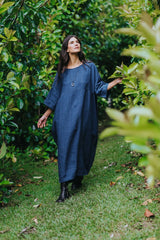 Noa Indigo Round Neck Oversized Dress