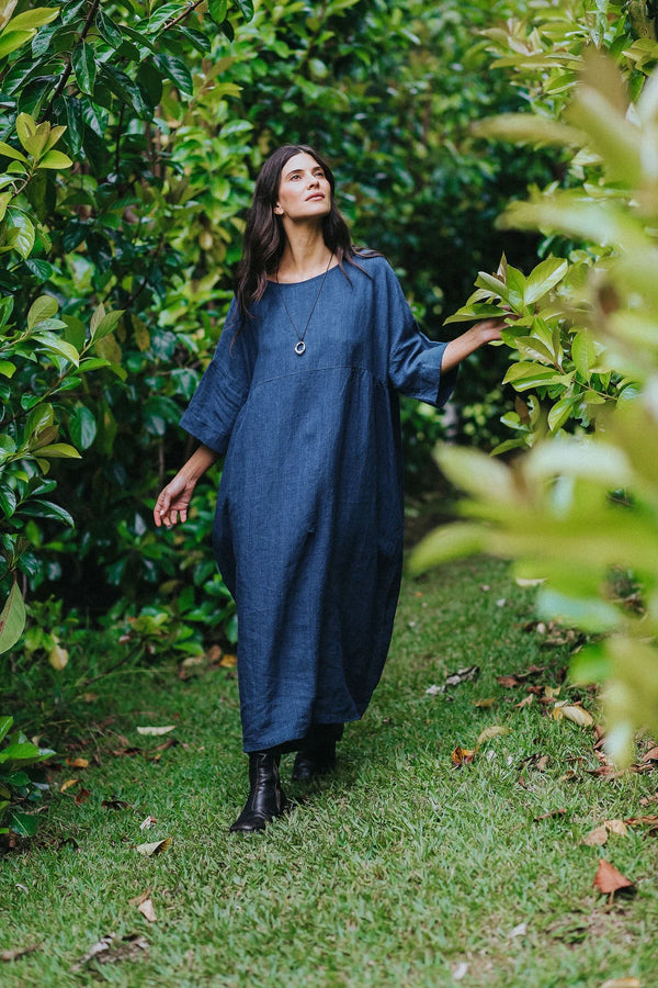 Noa Indigo Round Neck Oversized Dress