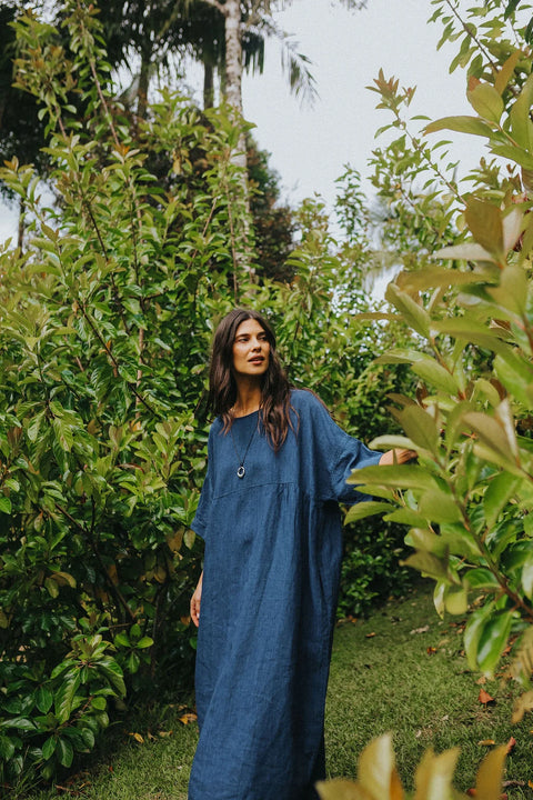 Noa Indigo Round Neck Oversized Dress