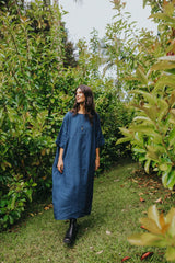 Noa Indigo Round Neck Oversized Dress
