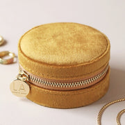 Lisa Angel- Mustard Round Velvet Jewellery Case with Floral Lining