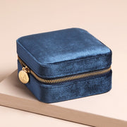 Lisa Angel- NAVY BLUE VELVET SQUARE TRAVEL JEWELLERY CASE