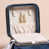 Lisa Angel- NAVY BLUE VELVET SQUARE TRAVEL JEWELLERY CASE