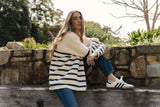 Betty Basics-EMY CARDIGAN WHITE/BLUE STRIPE