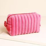 Pink and Red Velvet Bow Makeup Bag
