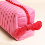 Pink and Red Velvet Bow Makeup Bag