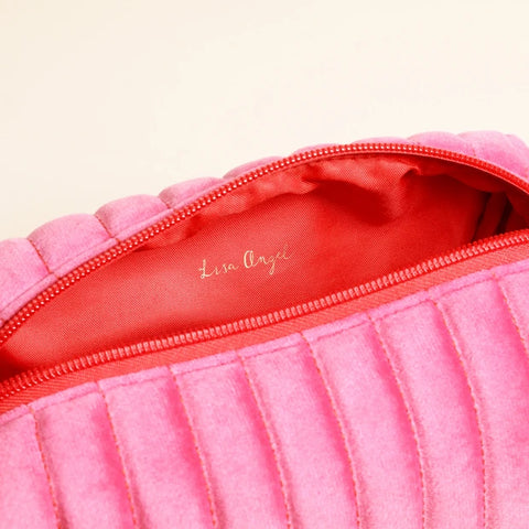 Pink and Red Velvet Bow Makeup Bag
