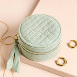 Lisa Angel- Quilted Mini Round Travel Jewellery Case in Mint