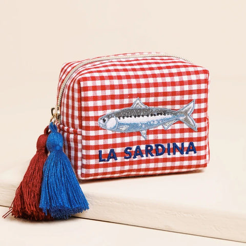 Red Gingham Fish La Sardina Accessory Pouch