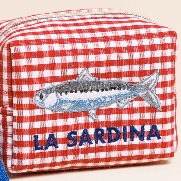 Red Gingham Fish La Sardina Accessory Pouch