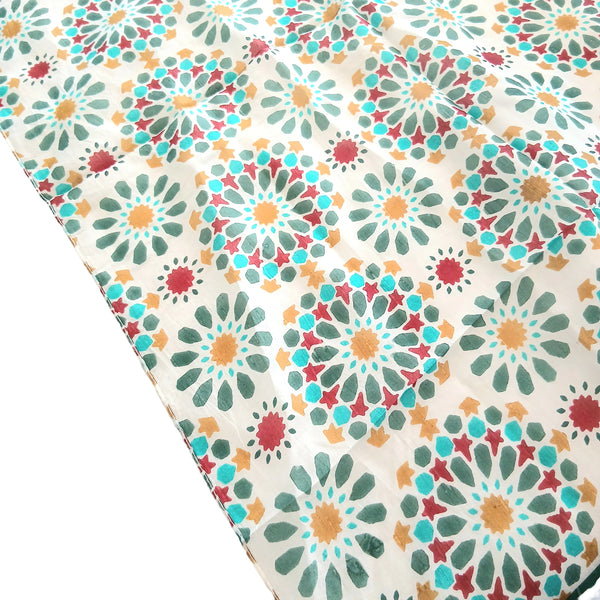 Silk Scarf Geometric Blue