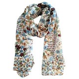 Silk Scarf Olive Flowers