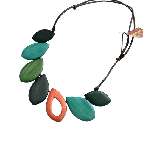 Large Leaf-Shaped Wooden Necklace