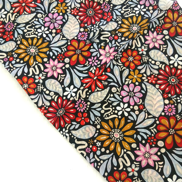 Silk Scarf Floral Fields Black