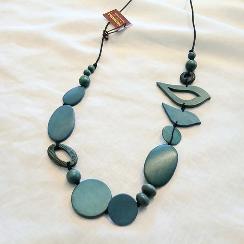 2 Birds Together on Oval Beads Multi Blue