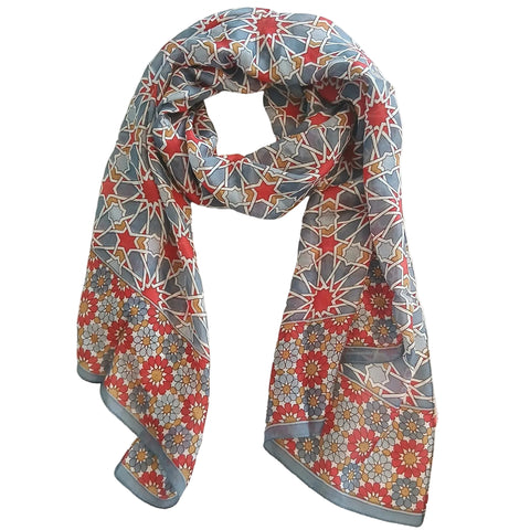 Silk Scarf Geometric Grey