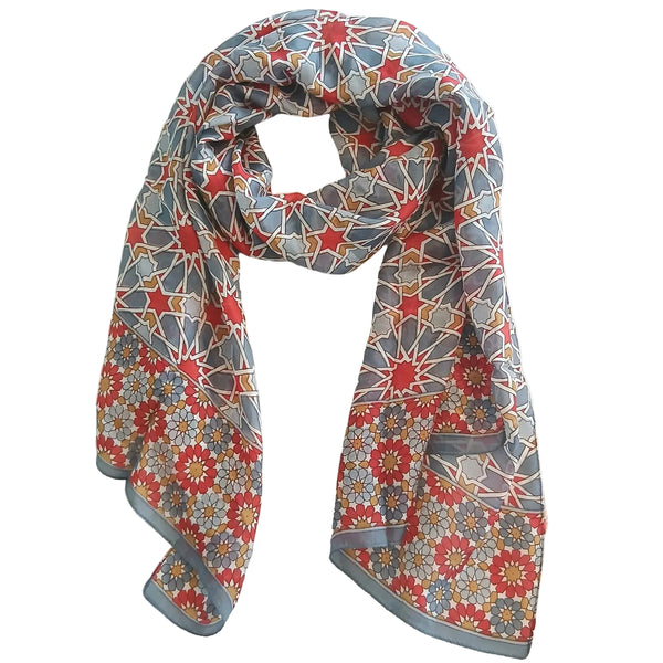 Silk Scarf Geometric Grey