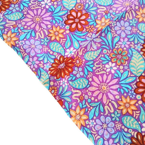 Silk Scarf Floral Fields Purple