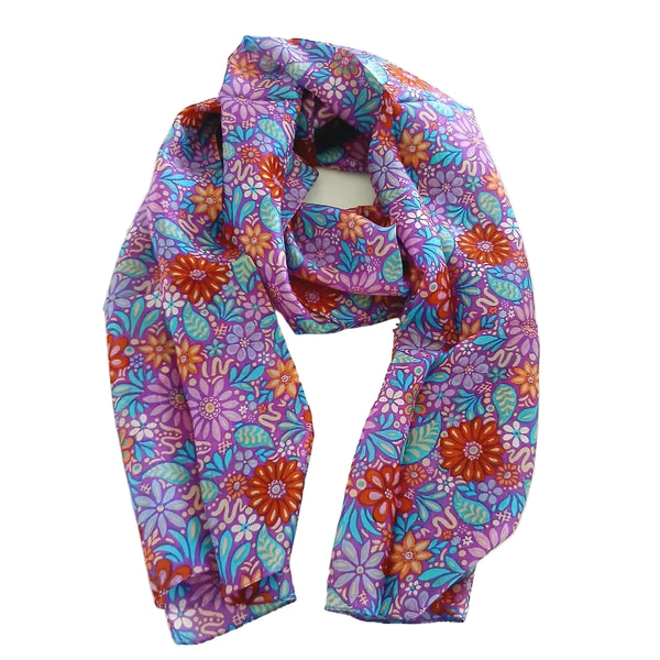 Silk Scarf Floral Fields Purple