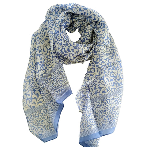 Silk Scarf Flower Royal Blue