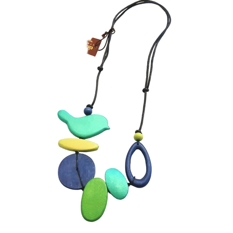Little Bird Wooden Beads Necklace Blue
