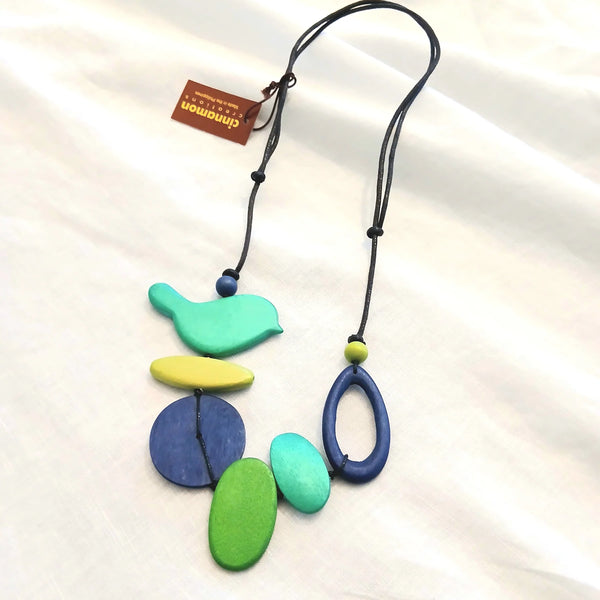 Little Bird Wooden Beads Necklace Blue