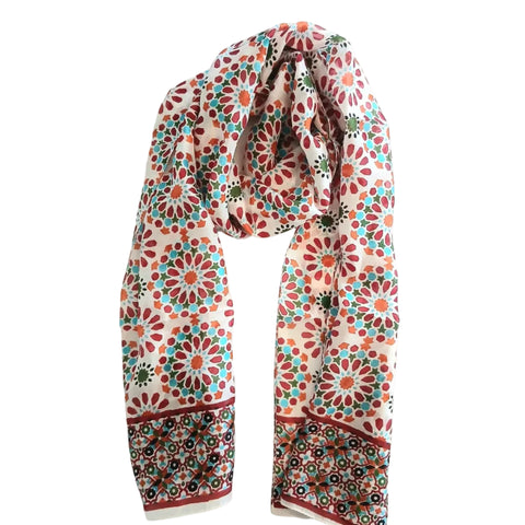 Silk Scarf Geometric Red