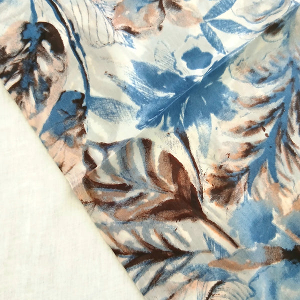 Silk Scarf Autumn Leaves Dusty Blue