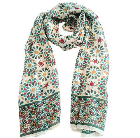 Silk Scarf Geometric Blue