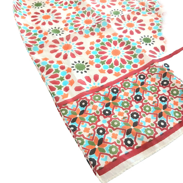 Silk Scarf Geometric Red