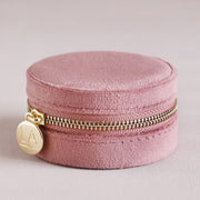 Lisa Angel- Rose Pink Velvet Round Travel Jewellery Case