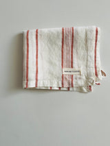Pure French Linen Stripe  Tea Towel - Rust
