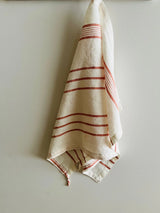 Pure French Linen Stripe  Tea Towel - Rust