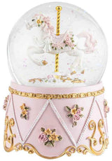 White Horse and Pink Musical Snow Globe
