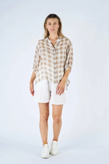 Worthier the Label-Aurora check linen shirt Beige