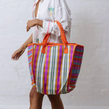 Zoda Nylon Tote Bag Pink/Orange Stripe