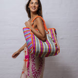 Zoda Nylon Tote Bag Pink/Orange Stripe