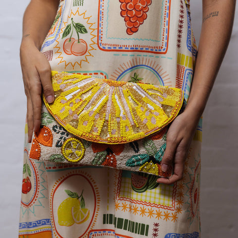 Zoda 'Amalfi Lemons' Beaded Clutch