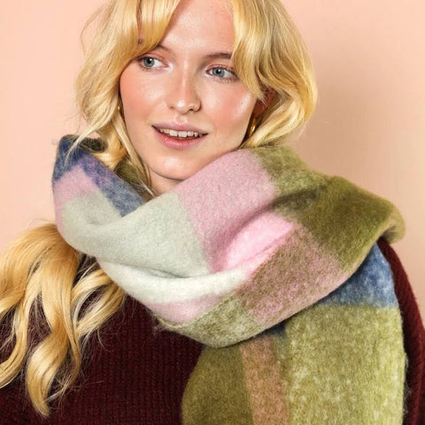 Olive and Pink Stripe Winter Scarf