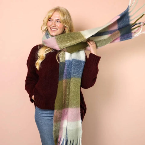 Olive and Pink Stripe Winter Scarf