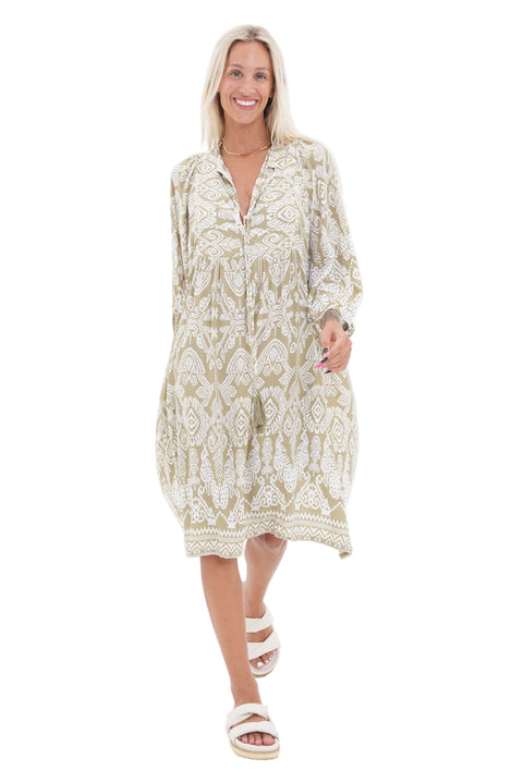 Toteme Short Dress Khaki/White Print