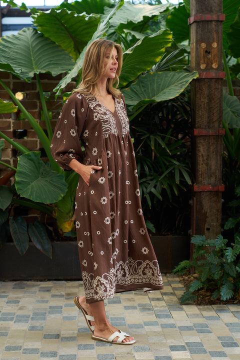 Sarah Midi Dress Brown Floral