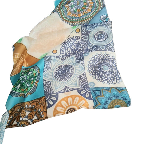 Silk Scarf Patchwork Navy
